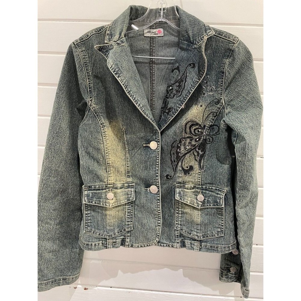 women's Illegal Jeans Small embroidered butterfly flower Denim Jean Jackets